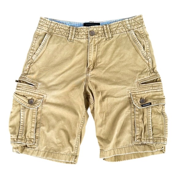 Quiksilver Mens Size 30 Tan Khaki 10" Inseam Cargo Shorts Flat Front Vintage - Picture 1 of 7